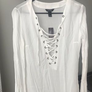 Plunge white top with crisscross